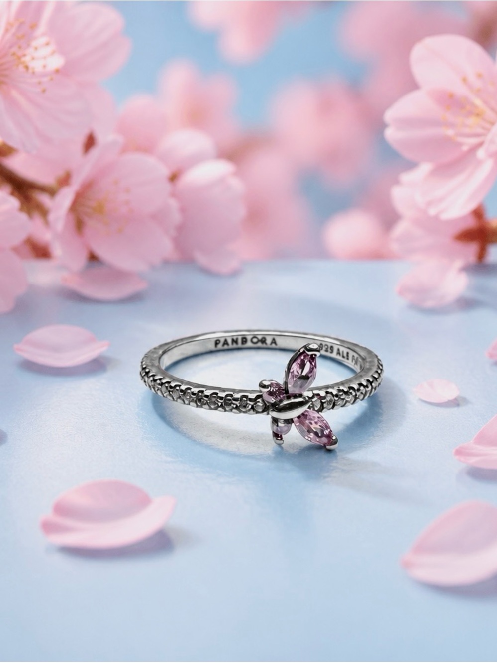 Pandora Pink Crystal Butterfly Ring - Sterling Silver new with out tag size 7